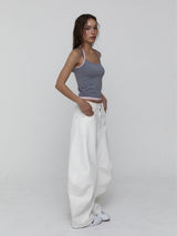 Curved Cotton Pants_White