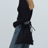 SUEDE STRING SHOULDER BAG - BLACK