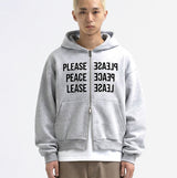 2-way Crop Fit Typo Hooded Zip-up Gray