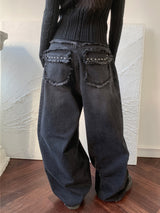 Rough Muse Tassel Ball Stud Wide Long Denim Pants