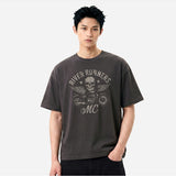 メンズコットン半袖クロップドTシャツ モーターサイクル ダークグレー
