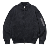Washed Highneck Knit Zip-Up (BLACK)