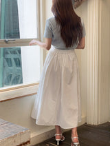 Shooly Pintuck Banding Flare Long Skirt