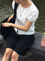 Hearth Lace Button Puff Blouse