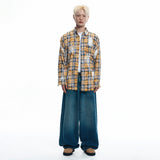 Lettering Wide Denim Pants - DEEP BLUE