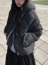 25FW★ [MADE] Odin Check Hood High Neck String Padding