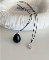 Silver925 ブラックドロップネックレス