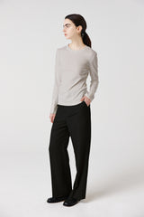 modal button long sleeve top_grayish beige