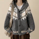 Kao pattern Nordic hooded knit cardigan