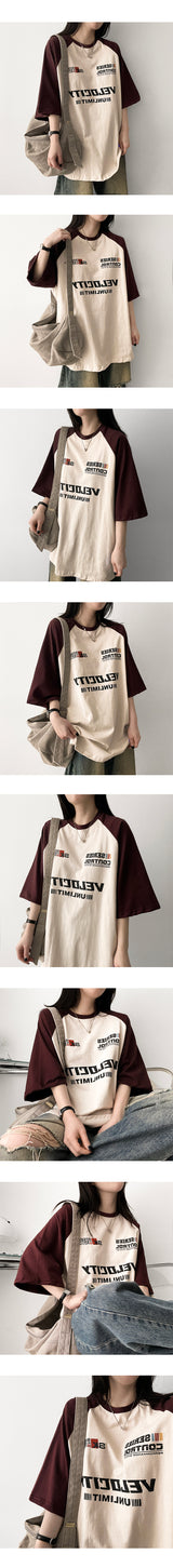 シチン オーバーサイズフィット カラーラグランショートスリーブTシャツ