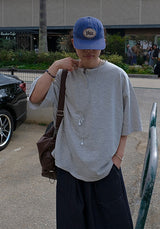 [SEMADE] Short Slub Henley Neck Over Sleeve 슬럽 헨리넥 티셔츠 (반팔)