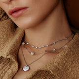 silver large pavé disc rhodium plating + 925 silver necklace N069-04H