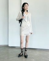 Pleats button wrap see through cardigan