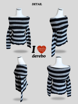 Star Stripe Off-Shoulder Long Sleeve Knitwear