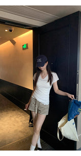 ストライプ ハイウエストショートパンツ