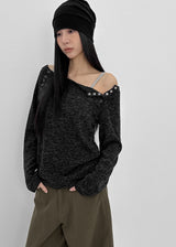 [MADE] Kenneck Knit Button Off-shoulder Long Sleeve T-shirt