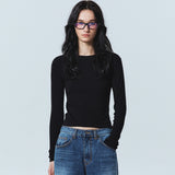 RIBBED SEMI CROP ROUND TOP_GRAY