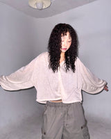 (3color) Shirring Bean Button Linen Slub Cardigan