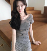 [ antique ] loev flower see-through midi sk