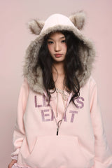 eat me plz* Cathy Cat Ear Fur Fleece Hoodie for Autumn-Winter Warmth Jacket