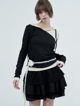 dot wrap layered hoodie / black