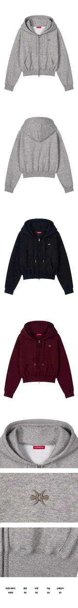 Logo Crop Hoodie Zip Up (26FOU-HDZP04)