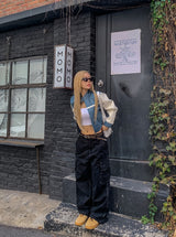Peer One Track Crop Leather Jacket