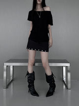 studded silver button skirt (2color)