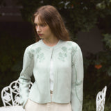 CAMEL CASHMERE FLOWER CARDIGAN - PASTEL MINT GREEN