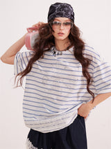 Lace Stripe Mix Slim Fit T-Shirt