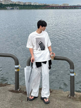 [A-T0249] バンダナキャットモノクロ半袖Tシャツ (2色)