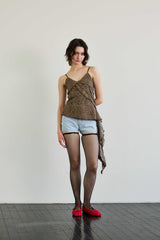 LEOPARD FRILL SLEEVELESS TOP / BROWN