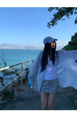 blue striped sun-cut loose-fit shirt