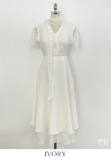 Hanin V-neck Chiffon Tie Short Sleeve Long One Piece