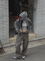 ファイングエンボウォッシングワイドデニムパンツ