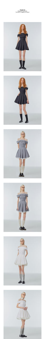 Off-the-shoulder flared mini dress
