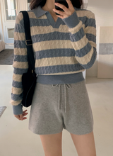 カシミヤケーブルボーダースキッパーニット (4color)
