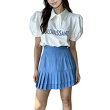 カラー レタリング プリント パフスリーブ スリムフィット Tシャツ