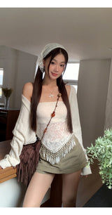  Tassel France Lace  Pad Tube Top