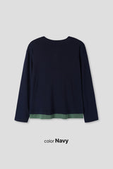 Henley neck layered long sleeves