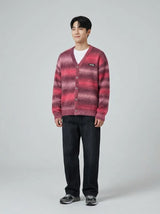 Red Gradation Stripe Cardigan