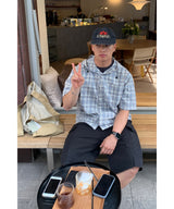 チェックフード半袖シャツ