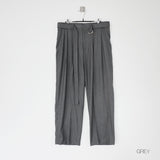 stripe belted slacks