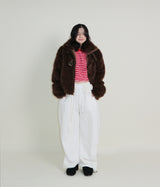 レイチェル 2ベルトディテールショート丈ファージャケット (Lining Quilted)