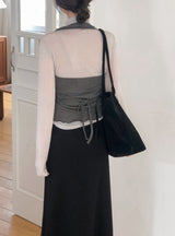Strap Halter Neck Warm Shirring Sleeveless (2color)