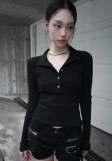 26FW★ SLIM SHORT KNIT HENLEY TOP