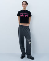 ツインリボンクロップTシャツ　ブラック