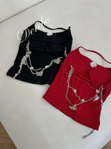 バックストラップチェーンパッドノースリーブTシャツ