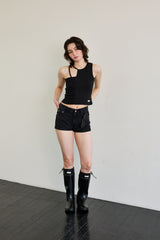 BEBE UNBALANCE SLEEVELESS TOP / BLACK