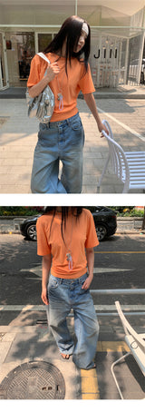 Color Back Open Loose Fit Short-Sleeved T-shirt